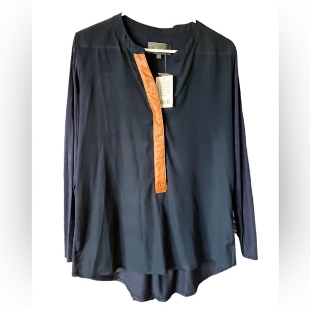 ANTHROPOLOGIE Sunday in Brooklyn Faux Leather detail Long Sleeve‎ Top Women Sz S
